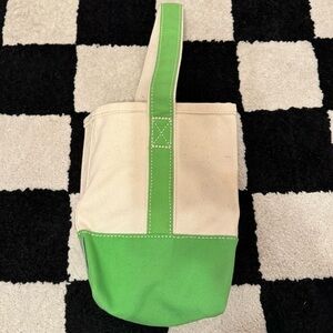 Lands End Double Wine Bottle Tote Green & Beige